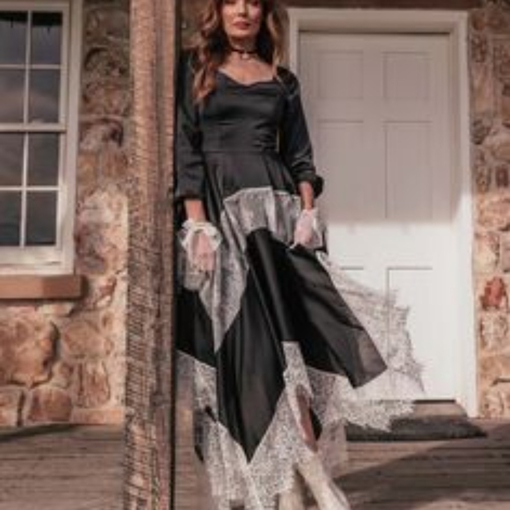 JessaKae Black Dress with White Lace Accents